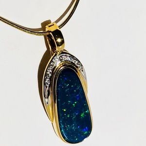 14K Natural Boulder Opal & Diamond Pendant